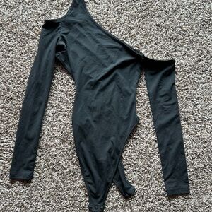 SHEIN Black Asymmetrical Long Sleeve Bodysuit